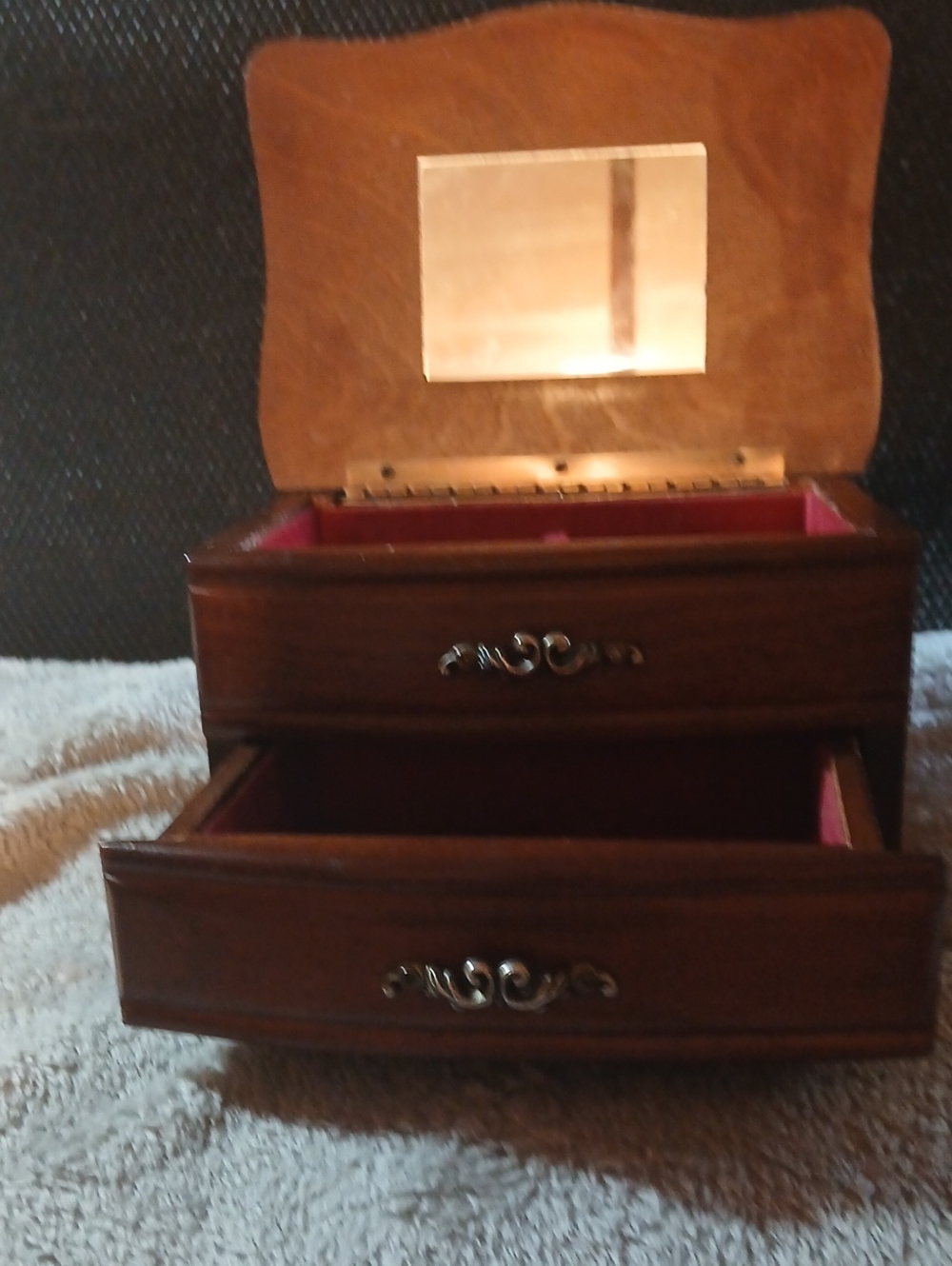 Vintage Wooden Jewelry Box with Mirror - Brown